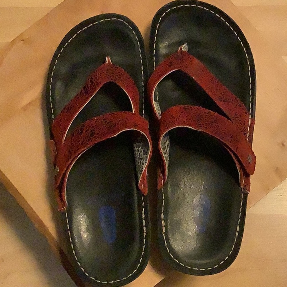 Wolky Red and Black snake print Leather Sandals Comfort Design